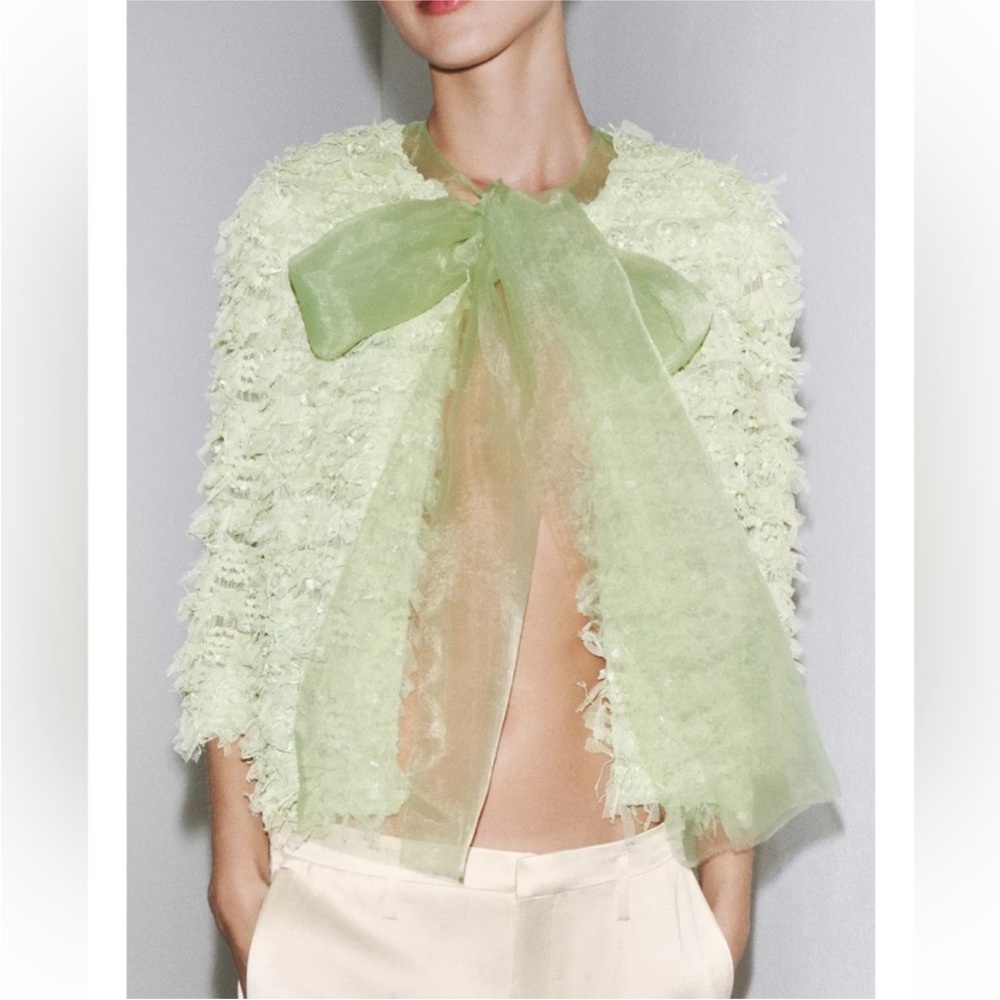Zara- FRINGED ORGANZA TIE CARDIGAN